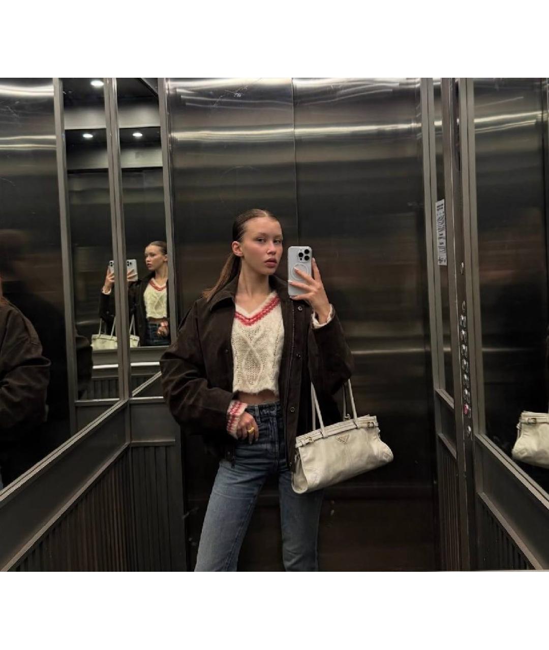 PRADA Белая кожаная сумка через плечо, фото 6