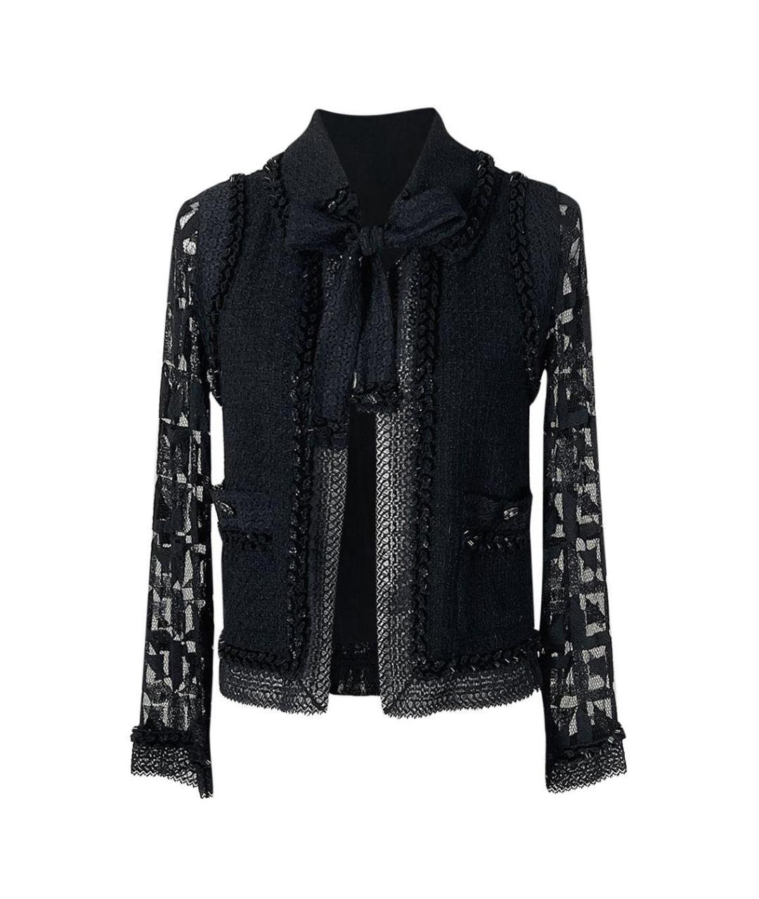 CHANEL Черный твидовый жакет/пиджак, фото 1