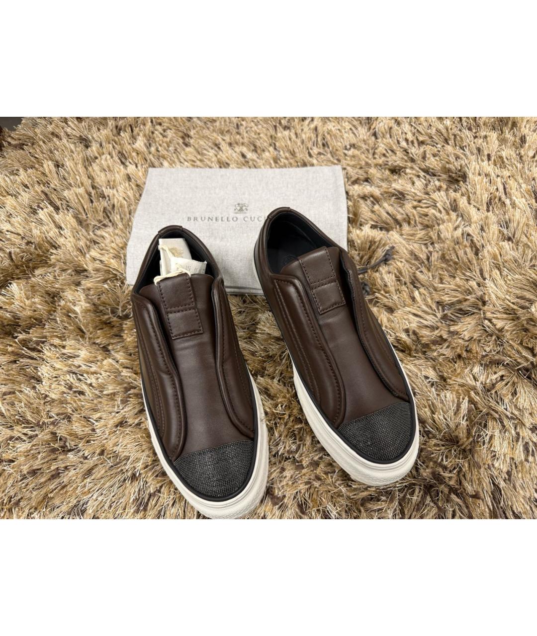 BRUNELLO CUCINELLI Коричневые кожаные слипоны, фото 5