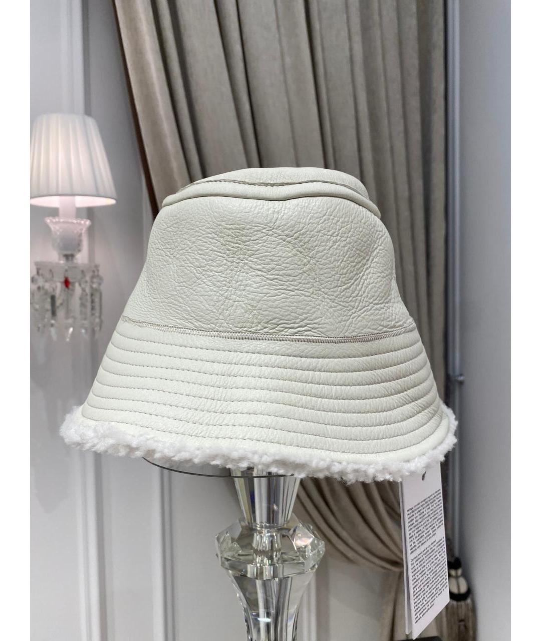 YVES SALOMON Белая кожаная панама, фото 4