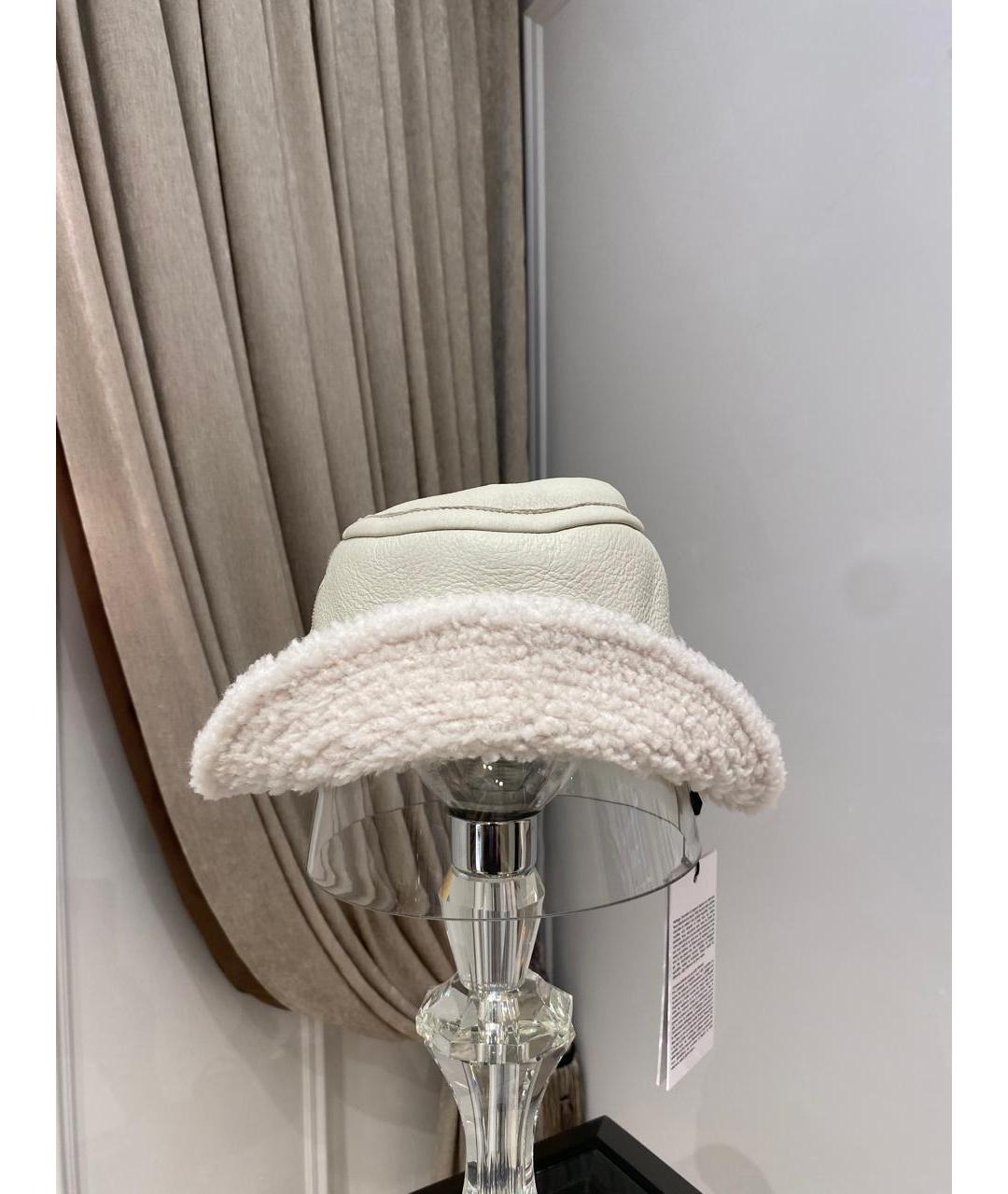 YVES SALOMON Белая кожаная панама, фото 3