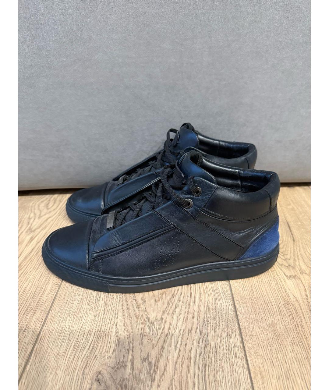 BRIONI Черные кожаные высокие кроссовки / кеды, фото 5