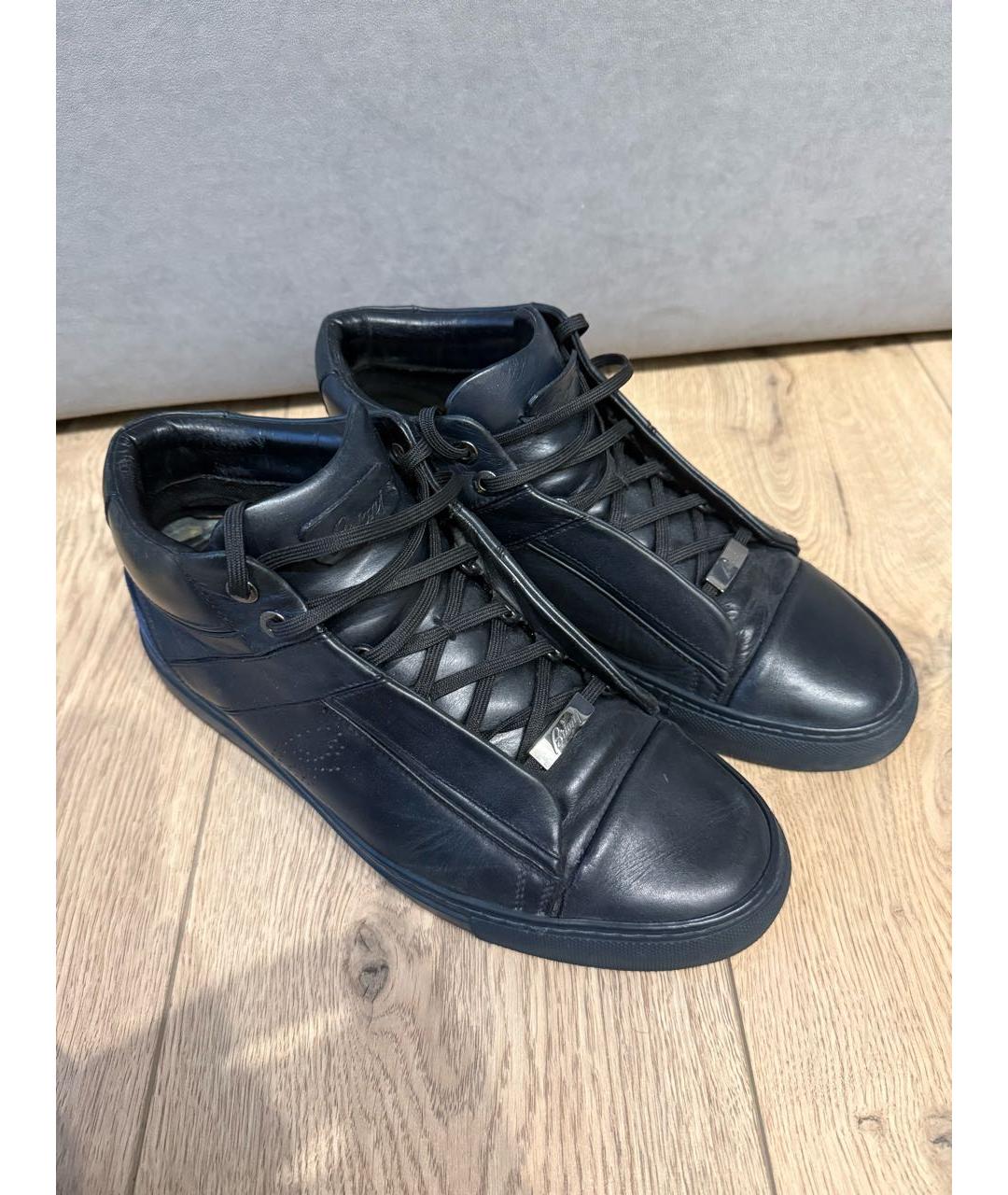BRIONI Черные кожаные высокие кроссовки / кеды, фото 3