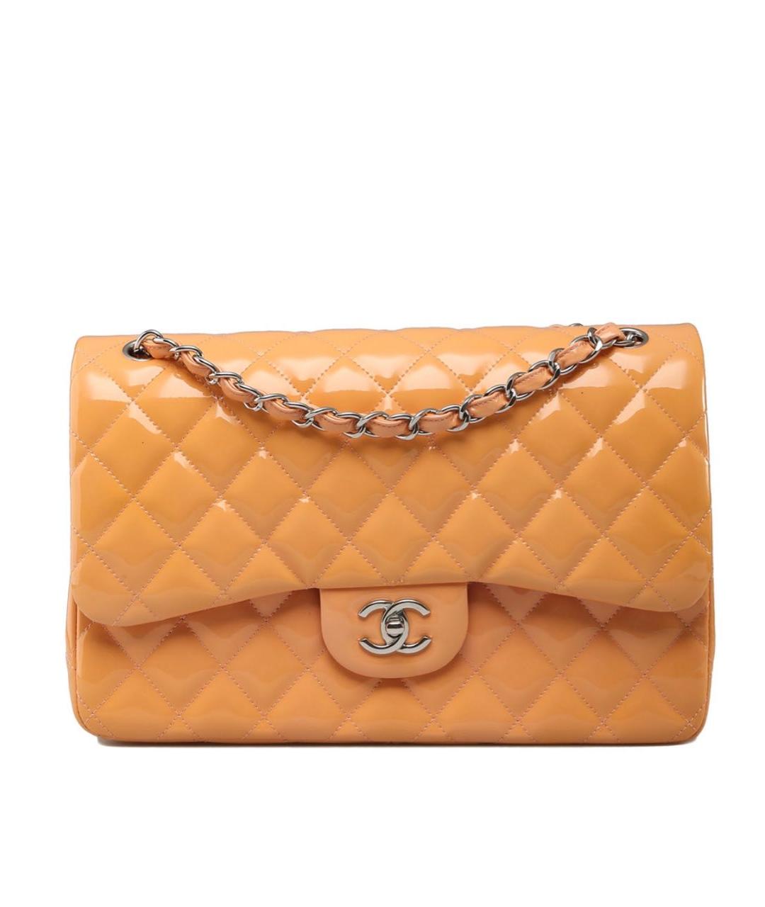 CHANEL Оранжевая сумка с короткими ручками из лакированной кожи, фото 1