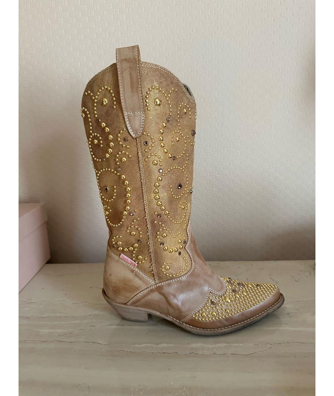 ROBERTO CAVALLI Бежевые текстильные сапоги, фото 8