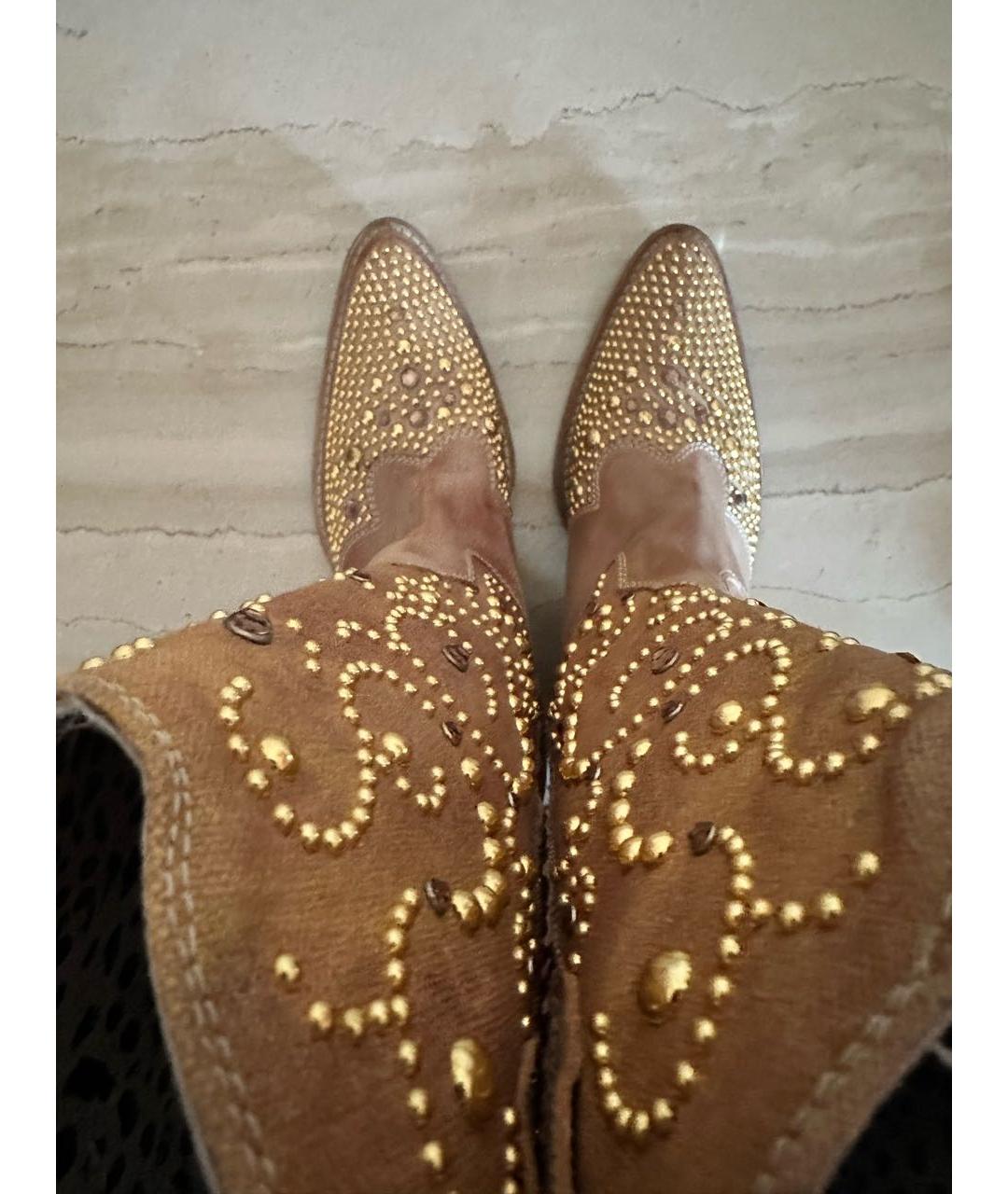 ROBERTO CAVALLI Бежевые текстильные сапоги, фото 3