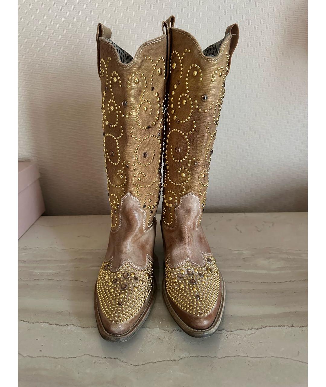 ROBERTO CAVALLI Бежевые текстильные сапоги, фото 2