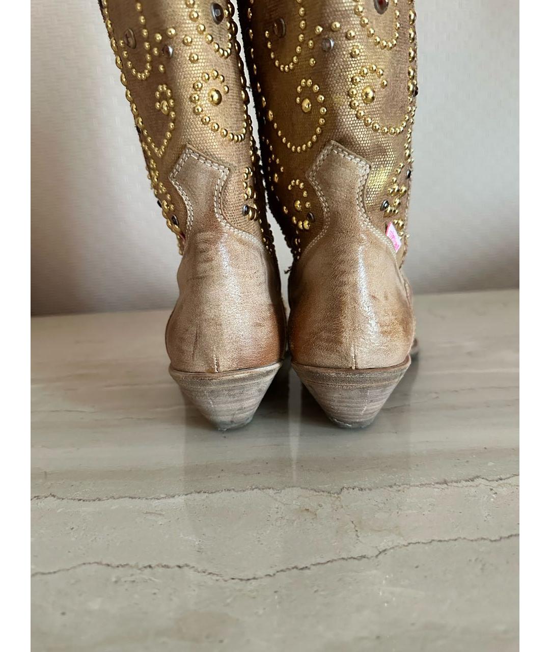 ROBERTO CAVALLI Бежевые текстильные сапоги, фото 4