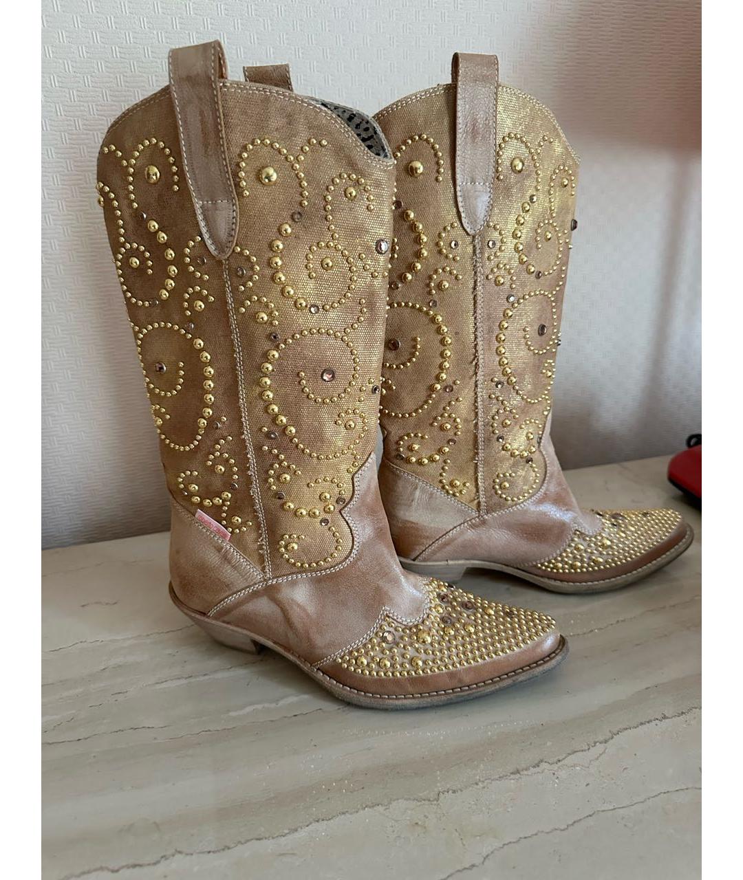 ROBERTO CAVALLI Бежевые текстильные сапоги, фото 5