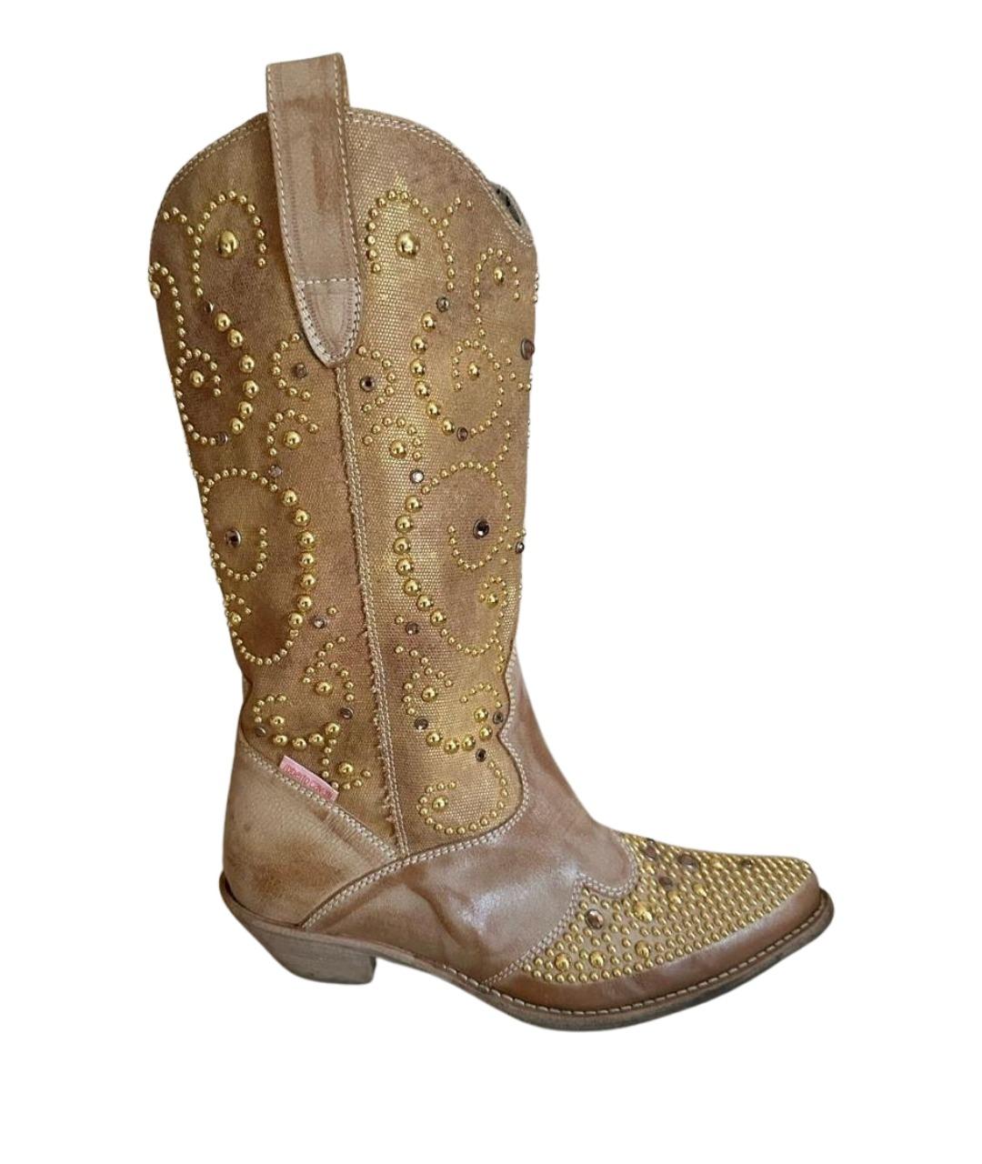 ROBERTO CAVALLI Бежевые текстильные сапоги, фото 1