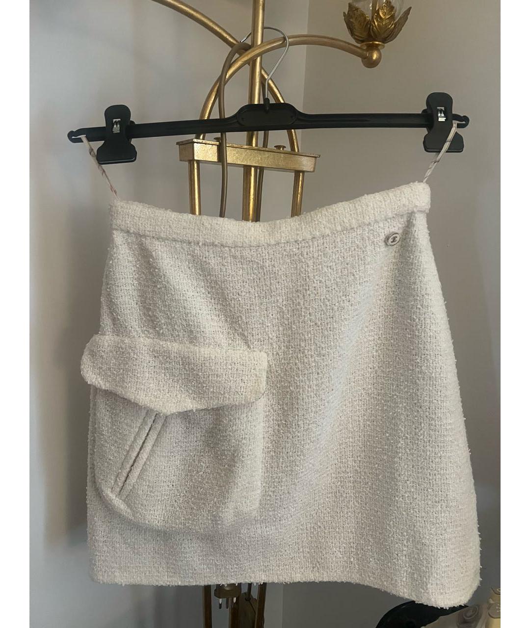 CHANEL Белая шерстяная юбка мини, фото 5
