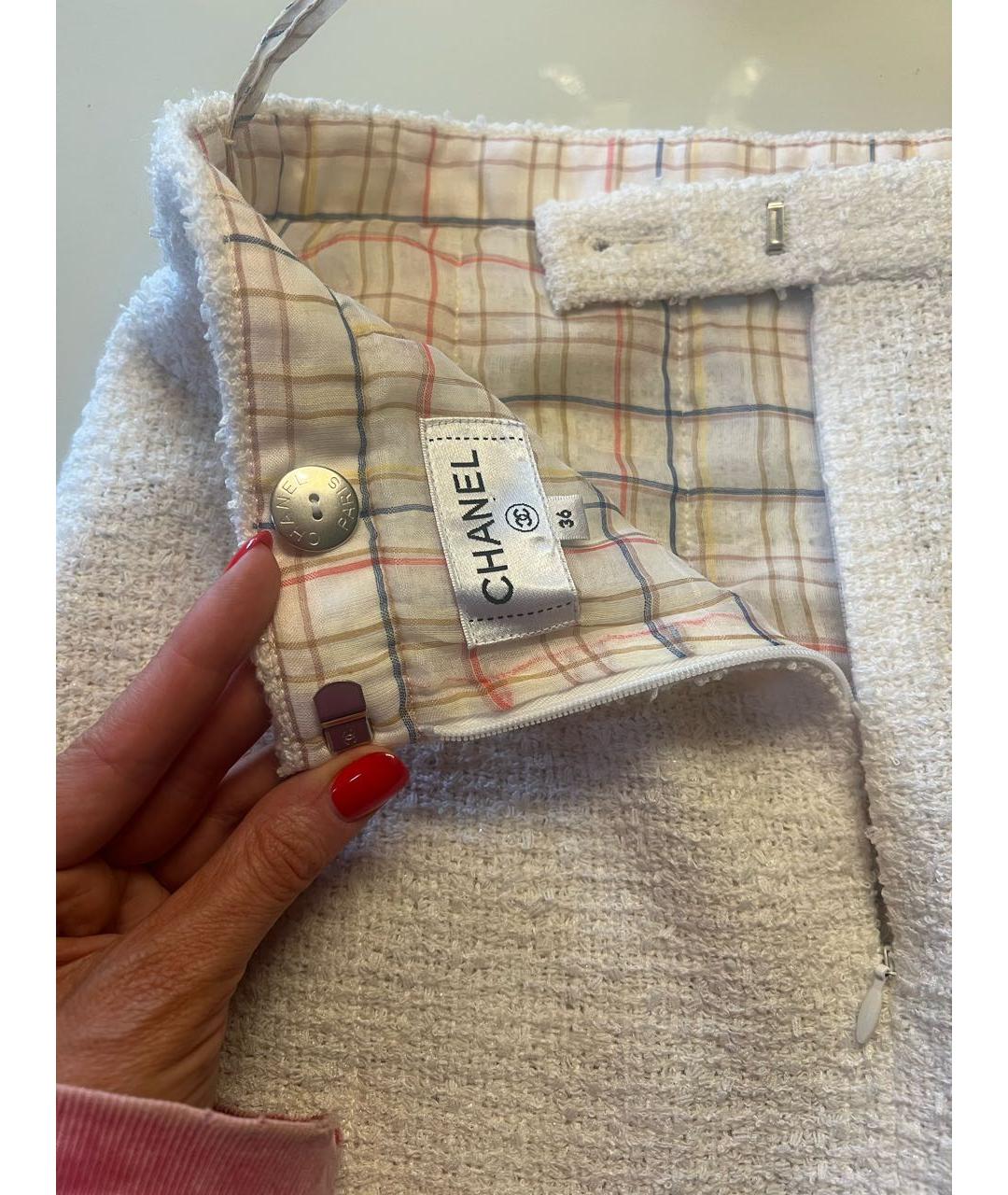 CHANEL Белая шерстяная юбка мини, фото 4