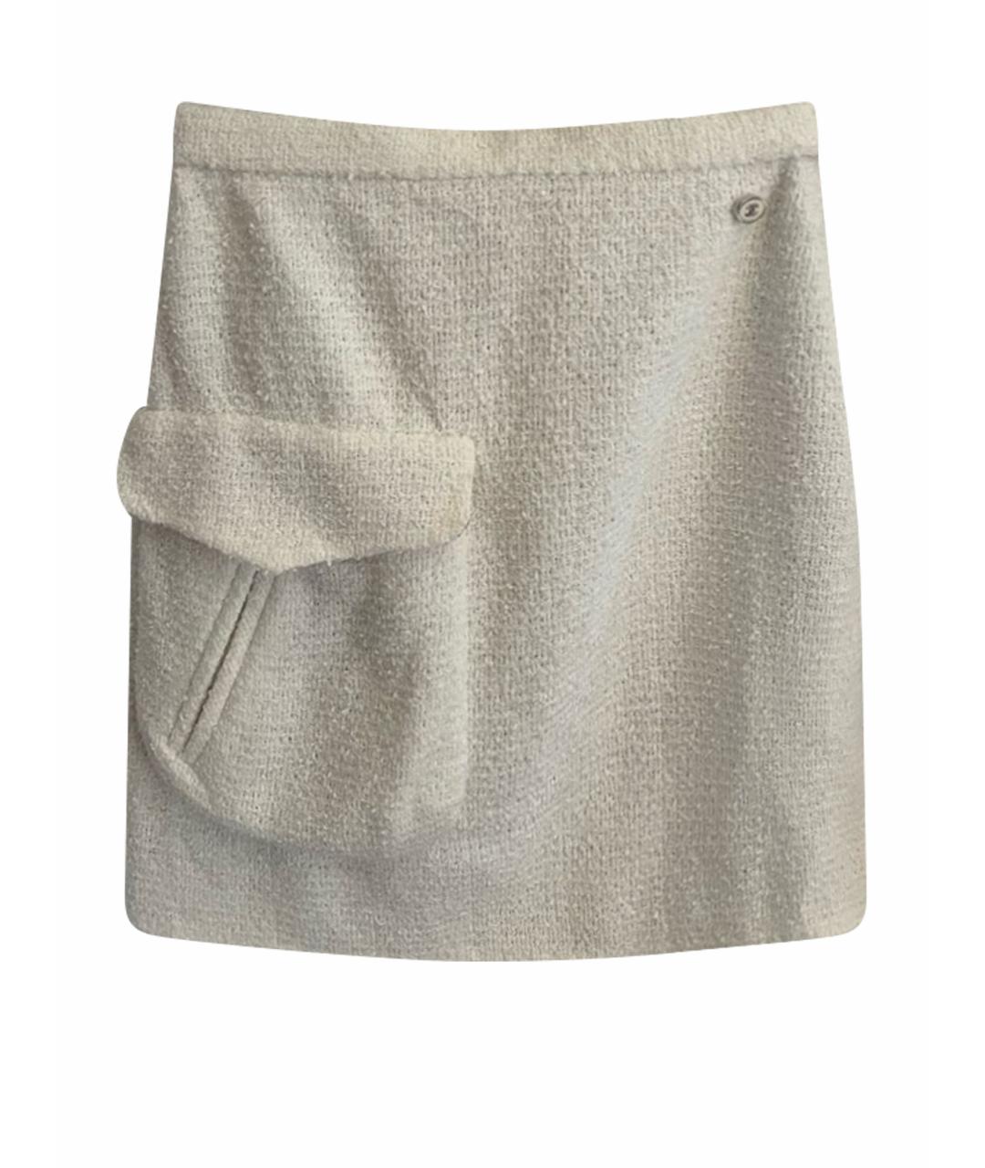 CHANEL Белая шерстяная юбка мини, фото 1