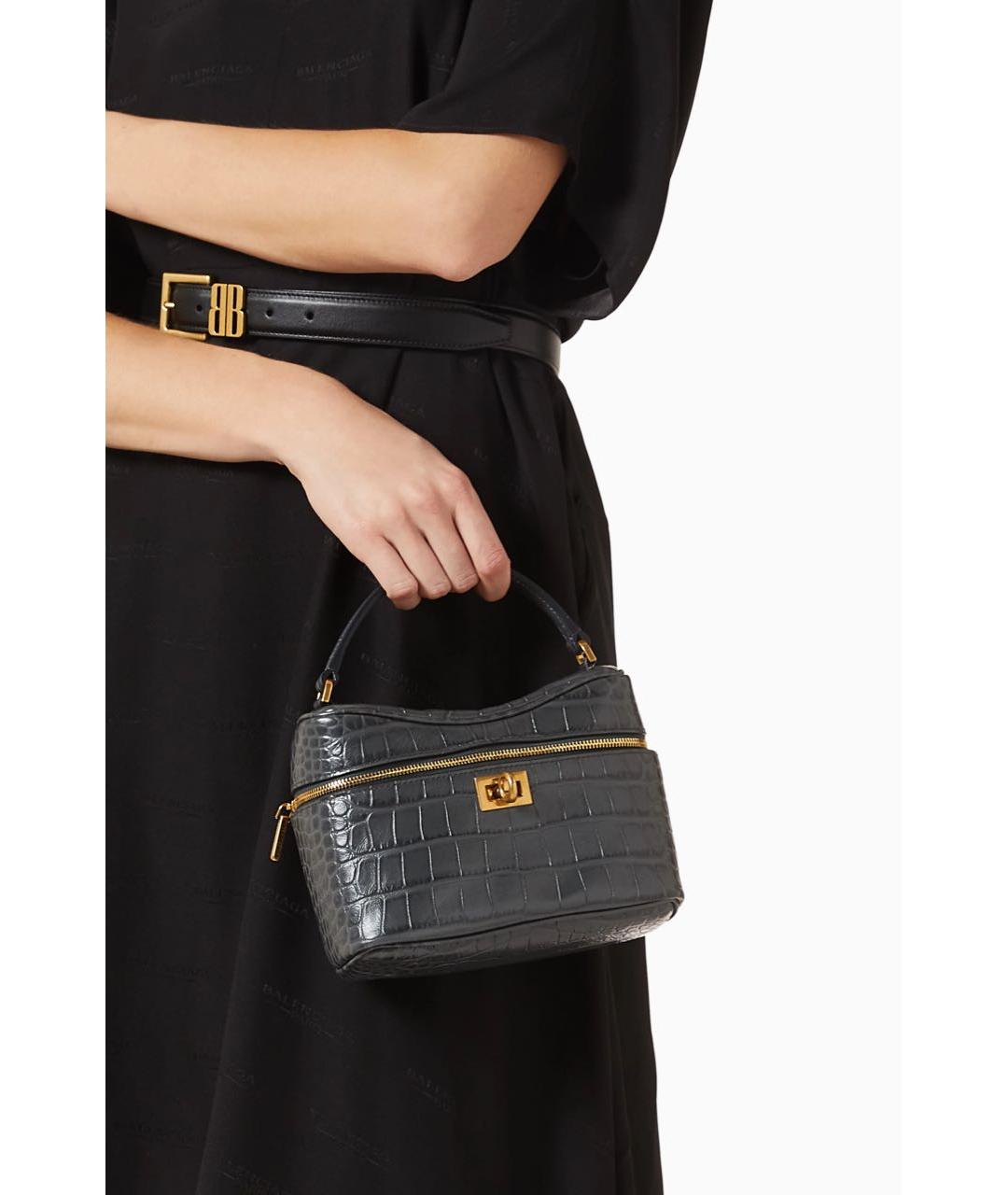 BALENCIAGA Темно-синяя кожаная сумка с короткими ручками, фото 3