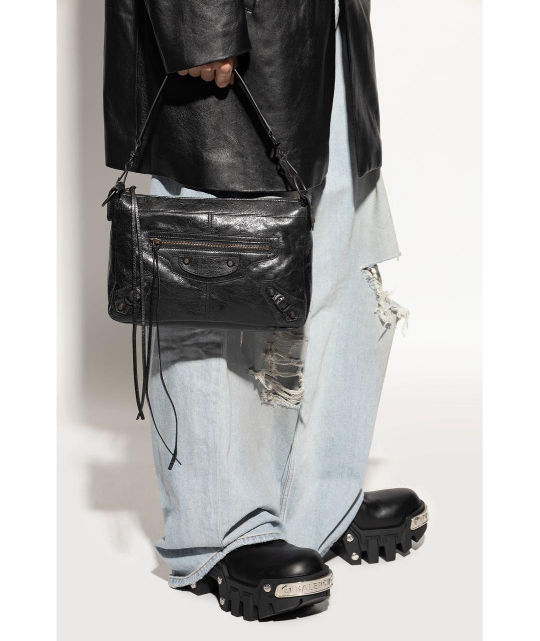 BALENCIAGA Черная кожаная сумка через плечо, фото 2