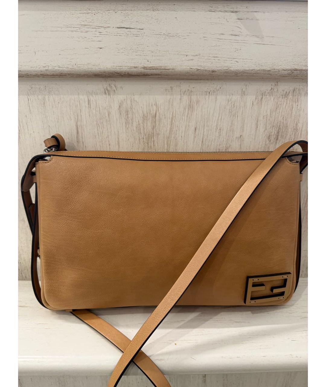 FENDI Коричневая кожаная сумка через плечо, фото 4