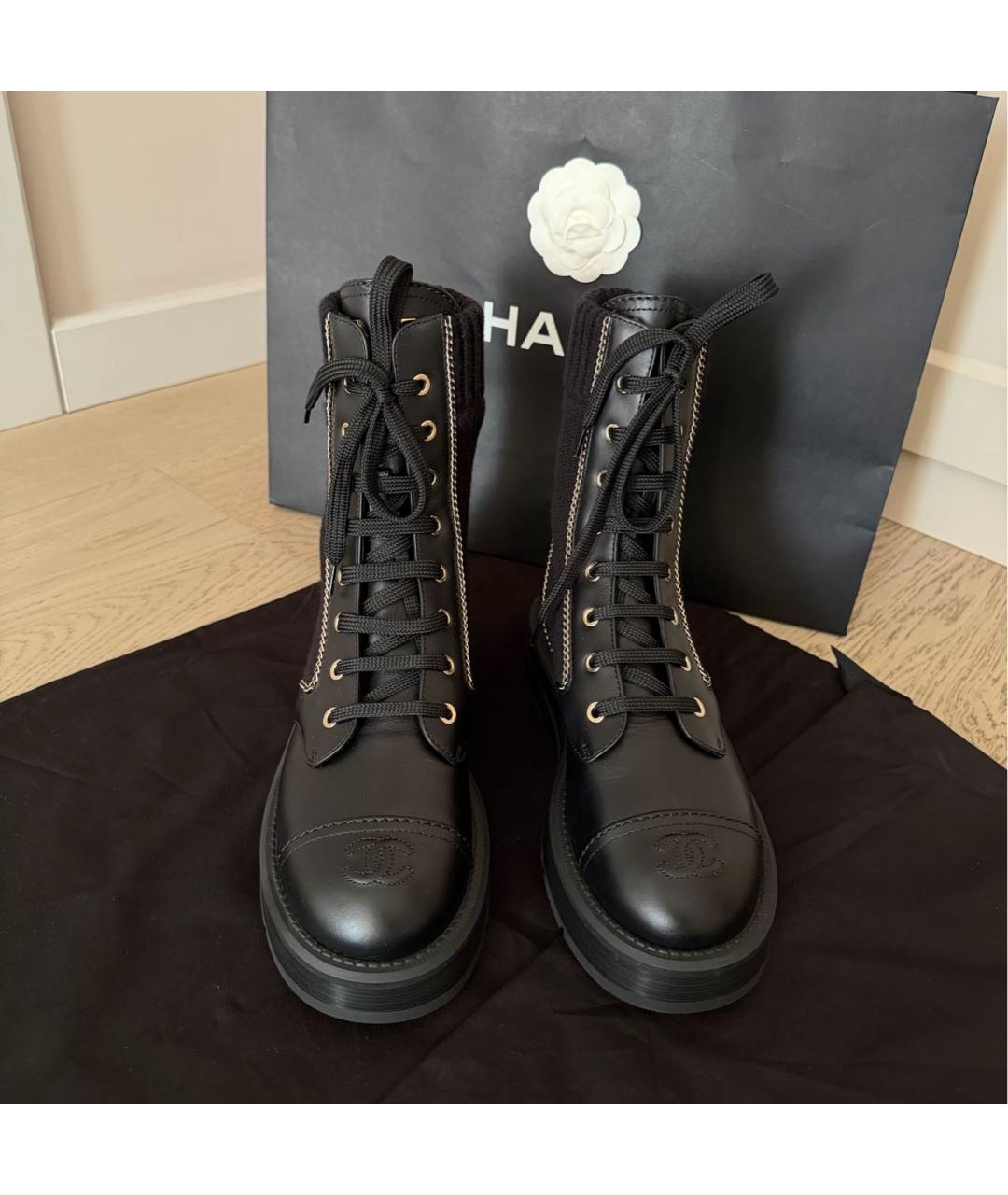 CHANEL Черные кожаные ботинки, фото 3