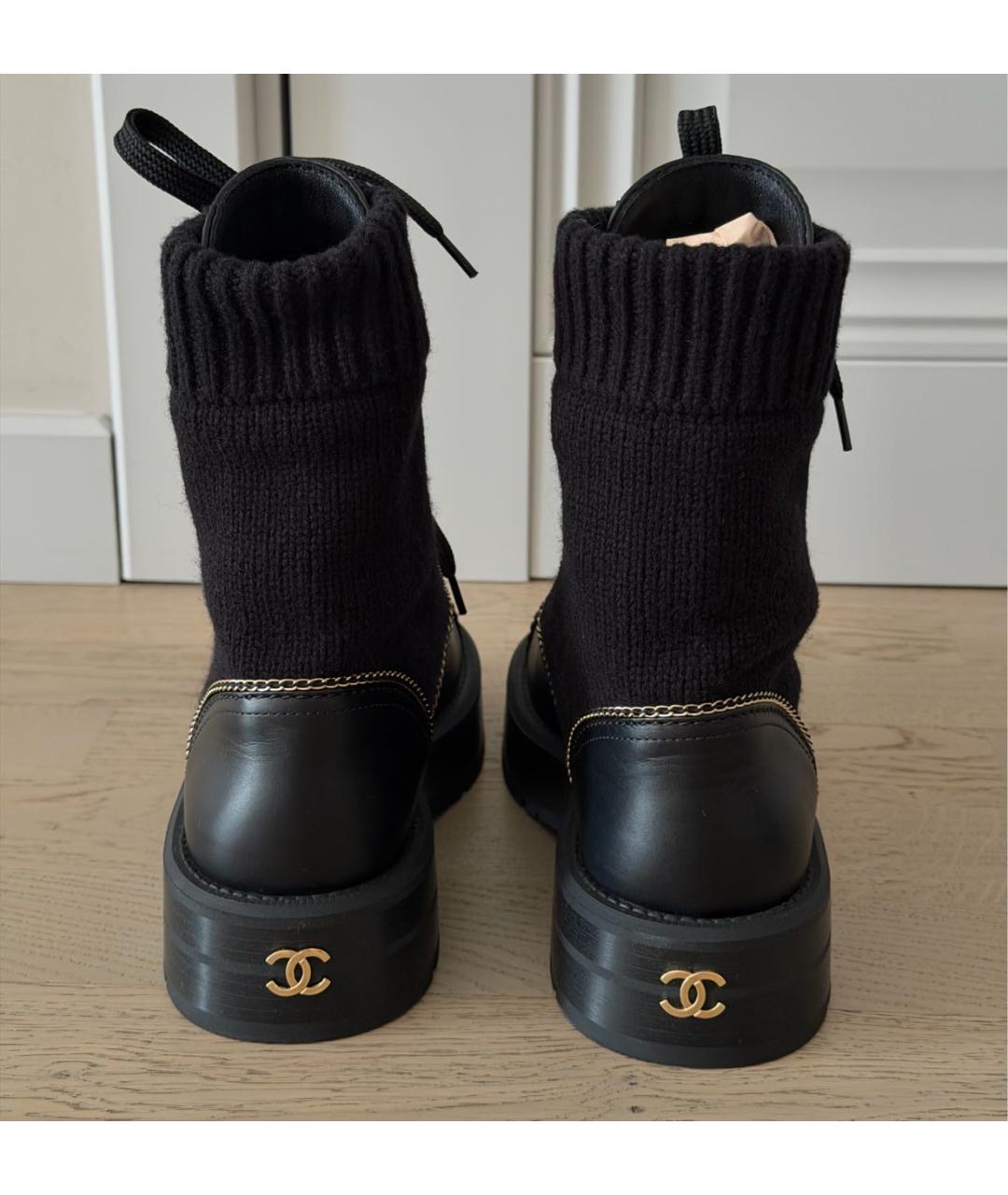 CHANEL Черные кожаные ботинки, фото 5