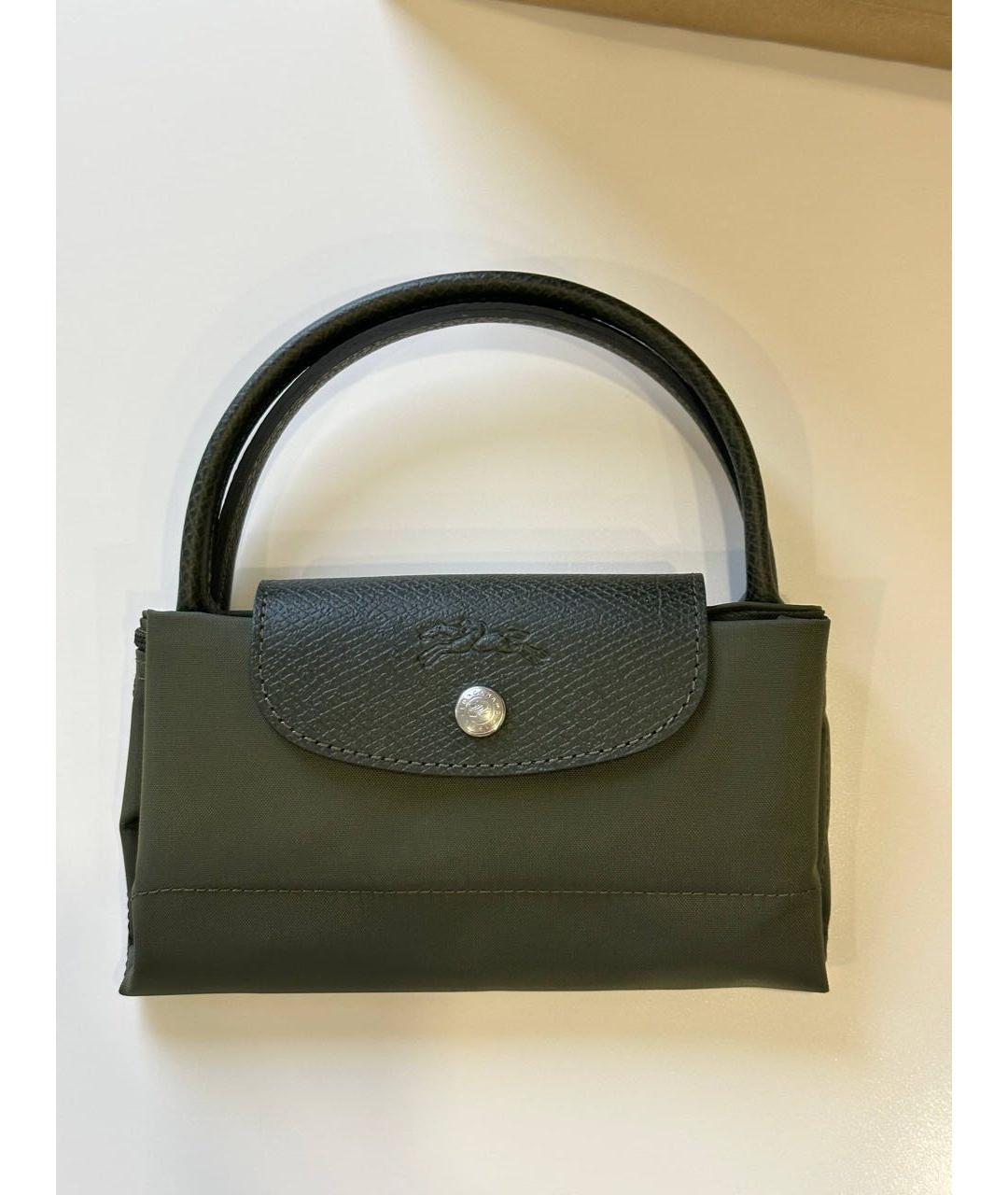 LONGCHAMP Хаки тканевая сумка с короткими ручками, фото 4