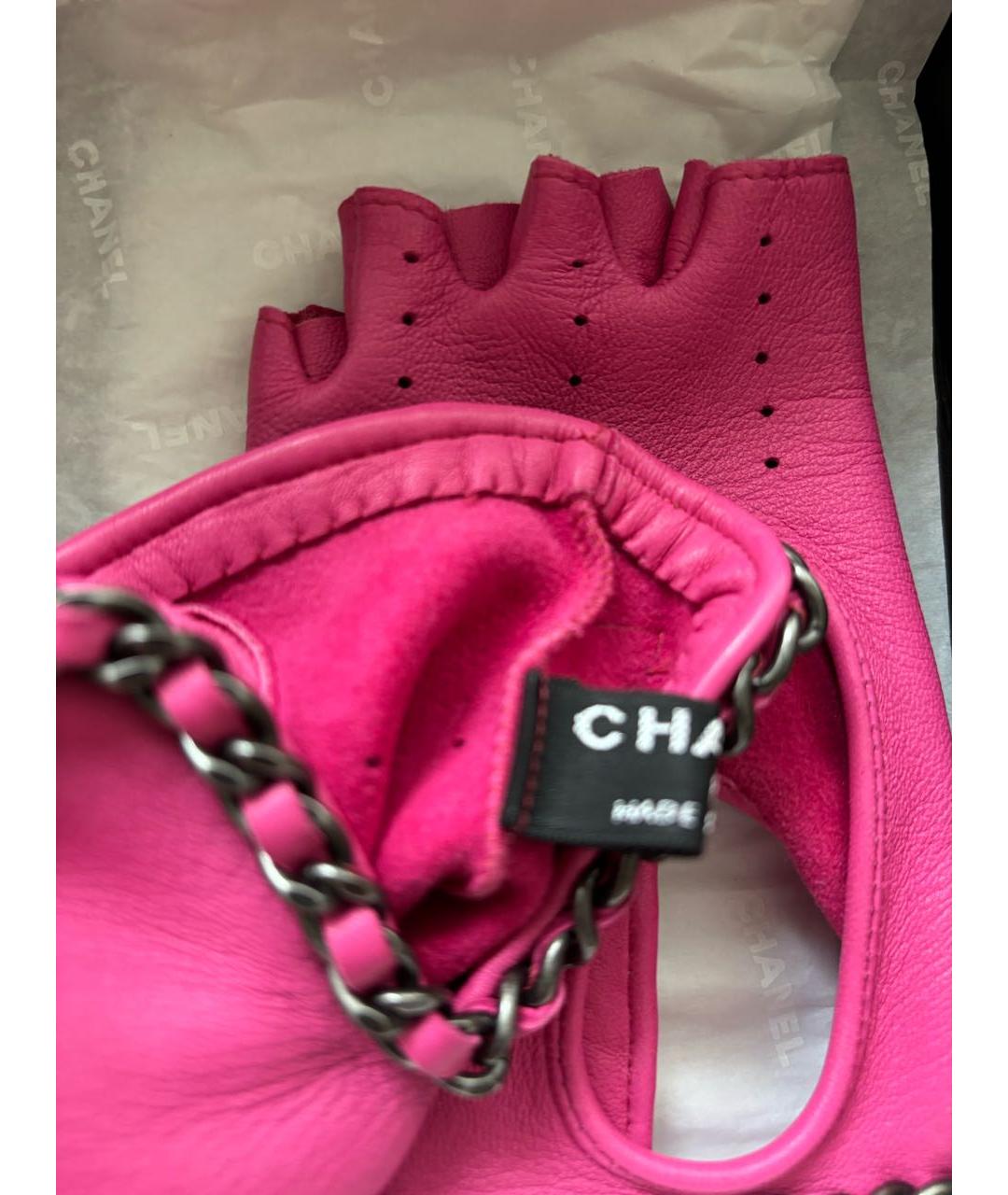 CHANEL Розовые кожаные митенки, фото 5
