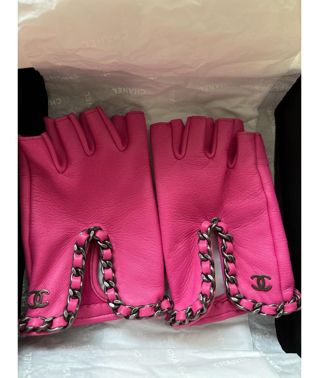 CHANEL Розовые кожаные митенки, фото 8