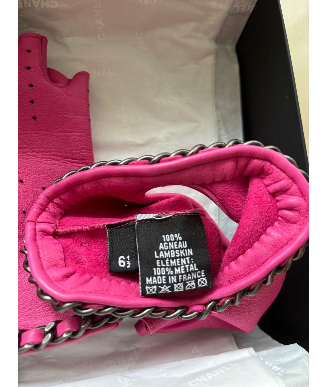 CHANEL Розовые кожаные митенки, фото 4