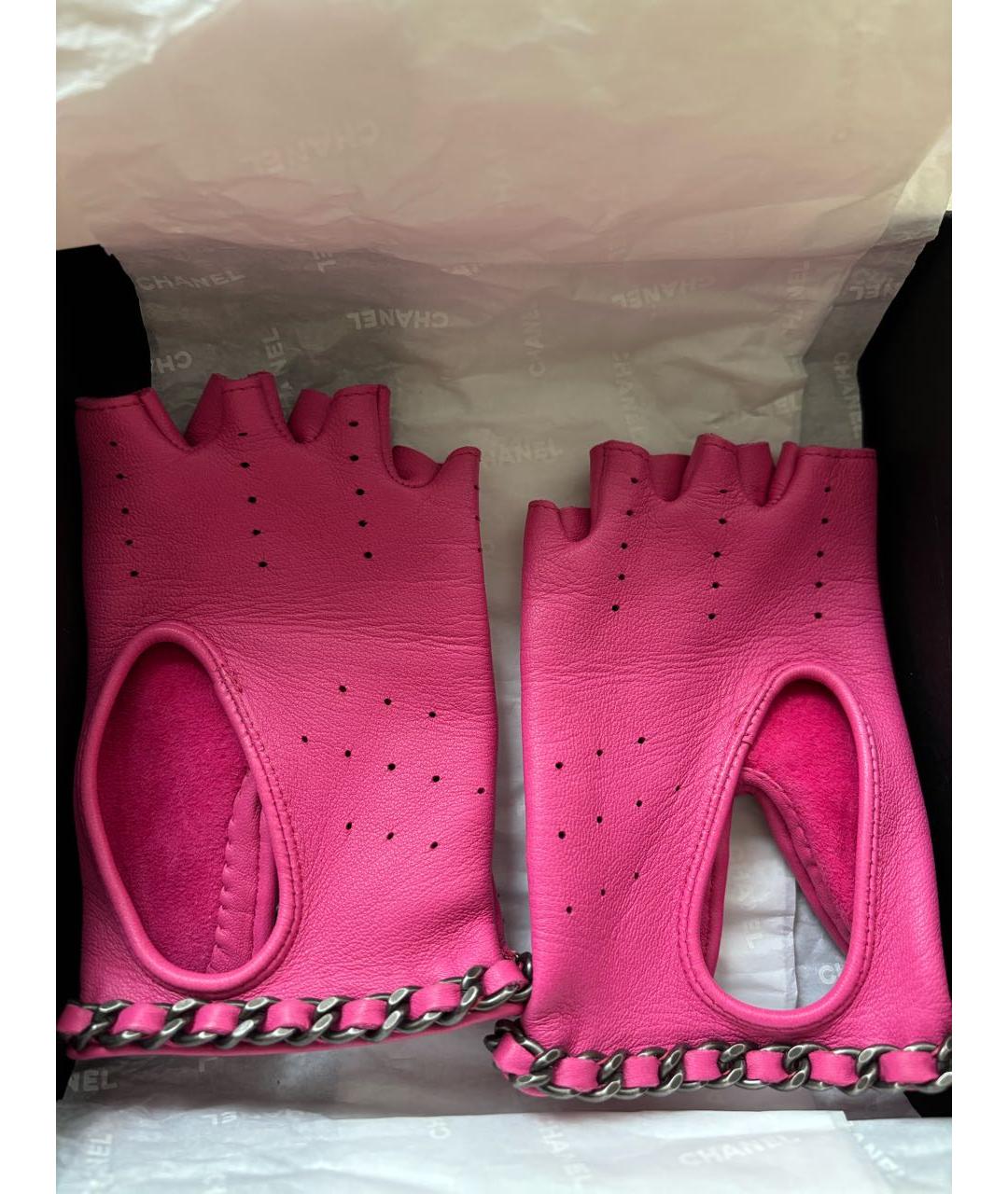 CHANEL Розовые кожаные митенки, фото 2