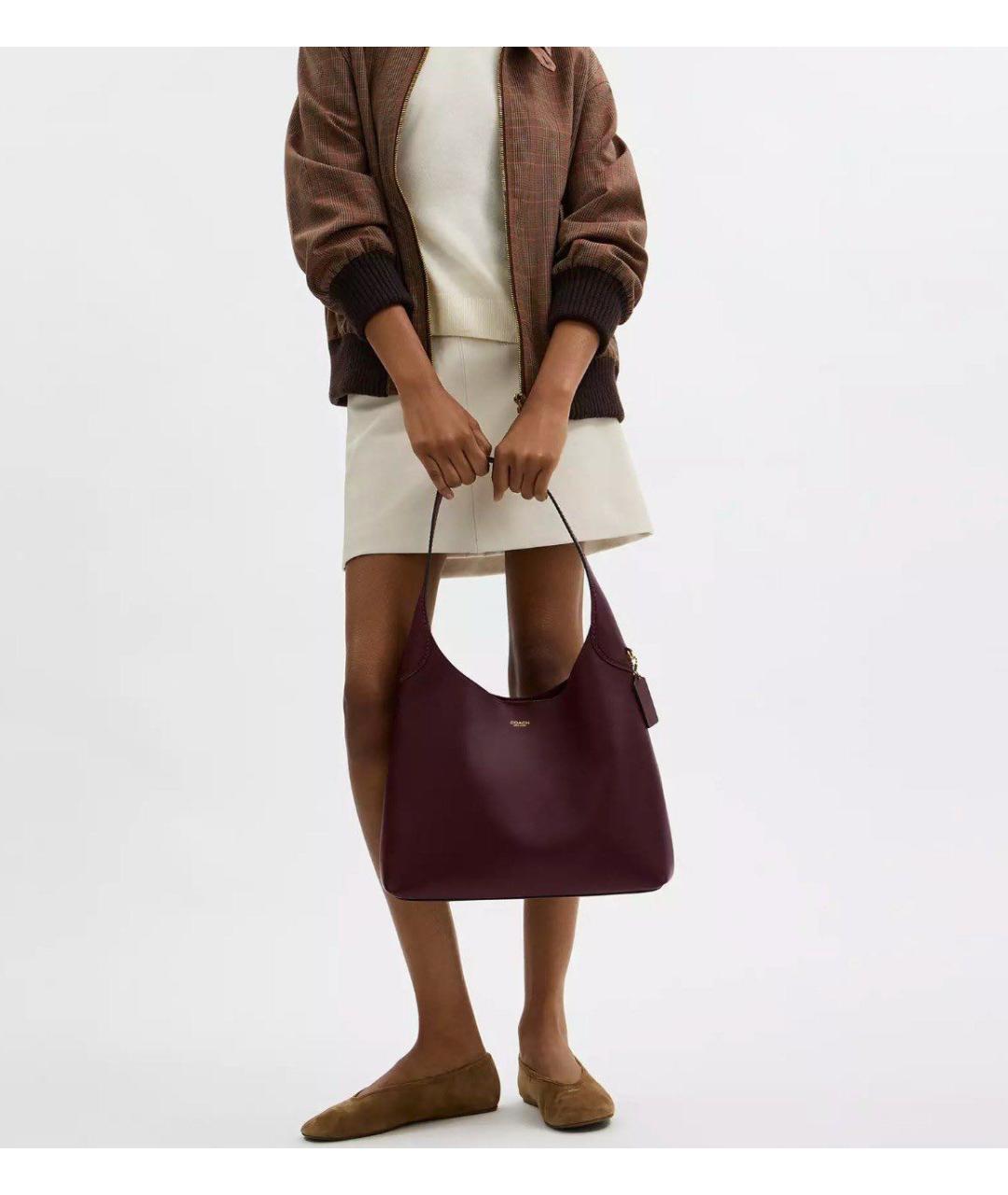 COACH Бордовая кожаная сумка тоут, фото 4