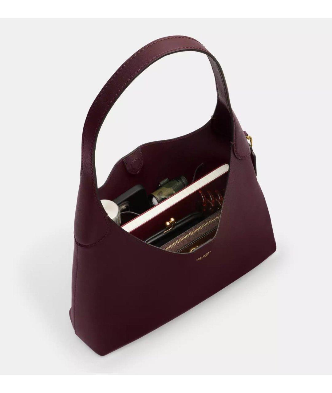 COACH Бордовая кожаная сумка тоут, фото 3