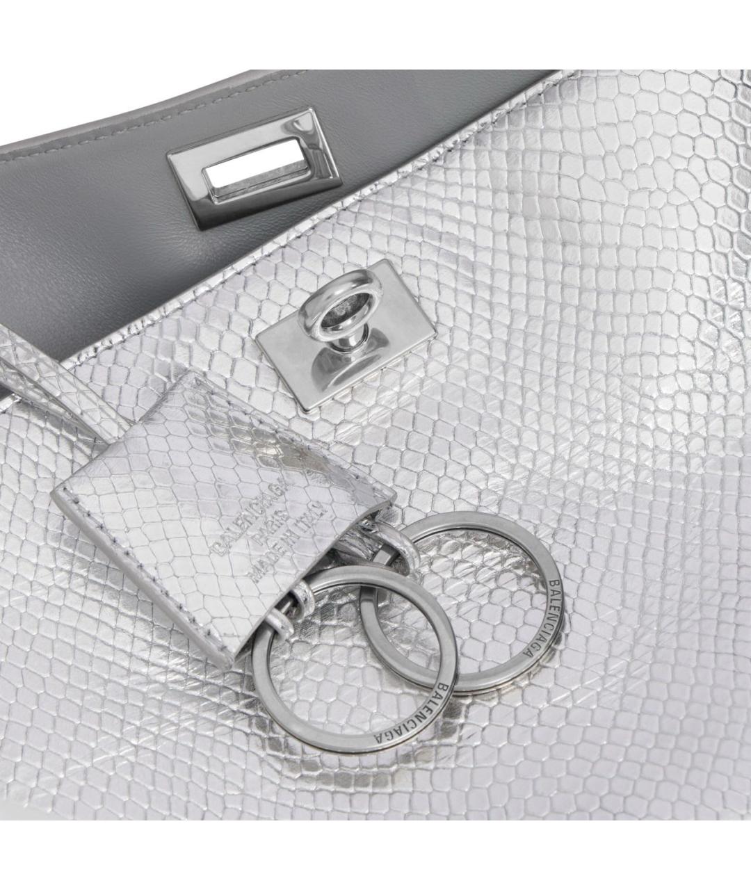 BALENCIAGA Серебряная кожаная сумка с короткими ручками, фото 4