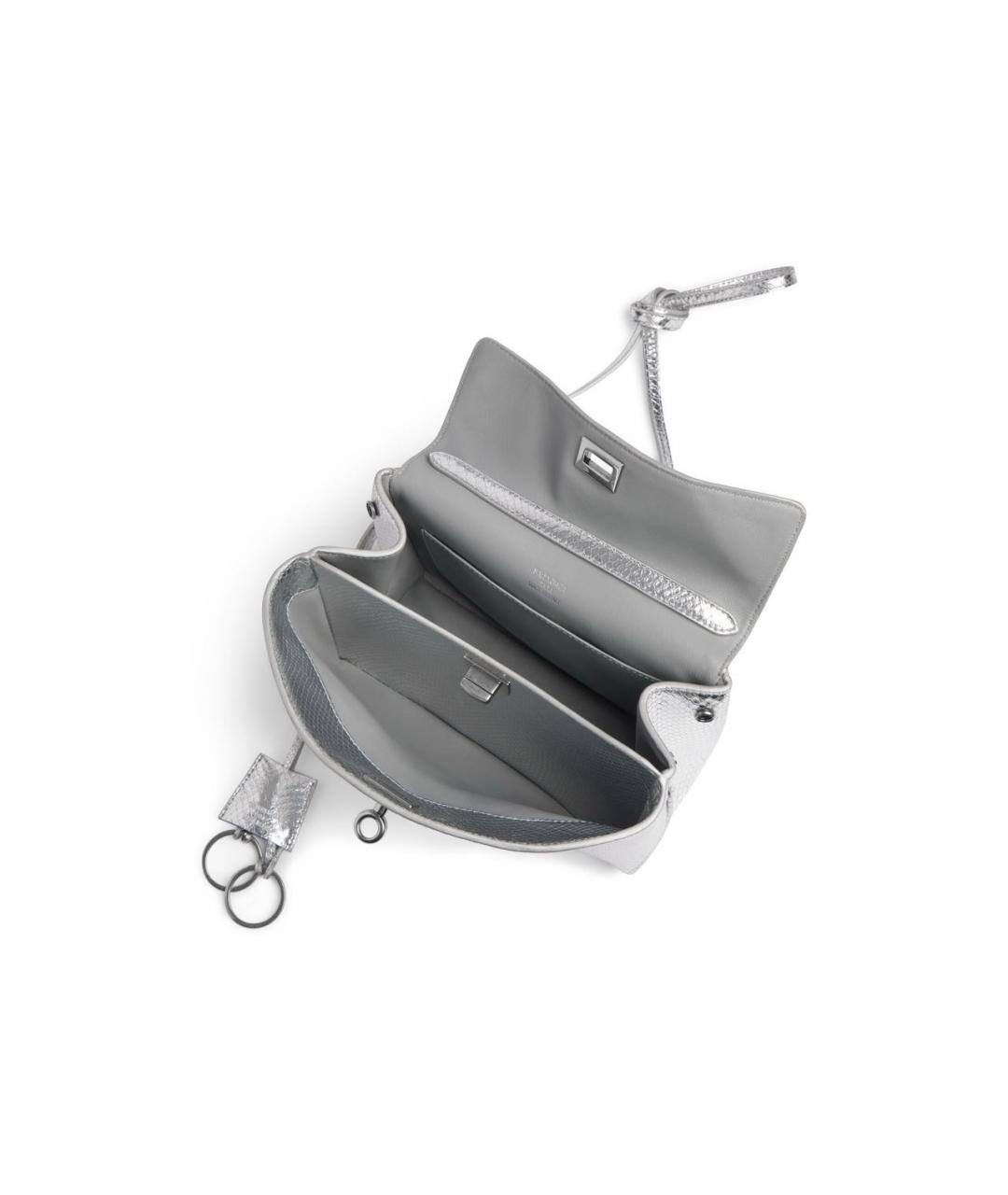 BALENCIAGA Серебряная кожаная сумка с короткими ручками, фото 5