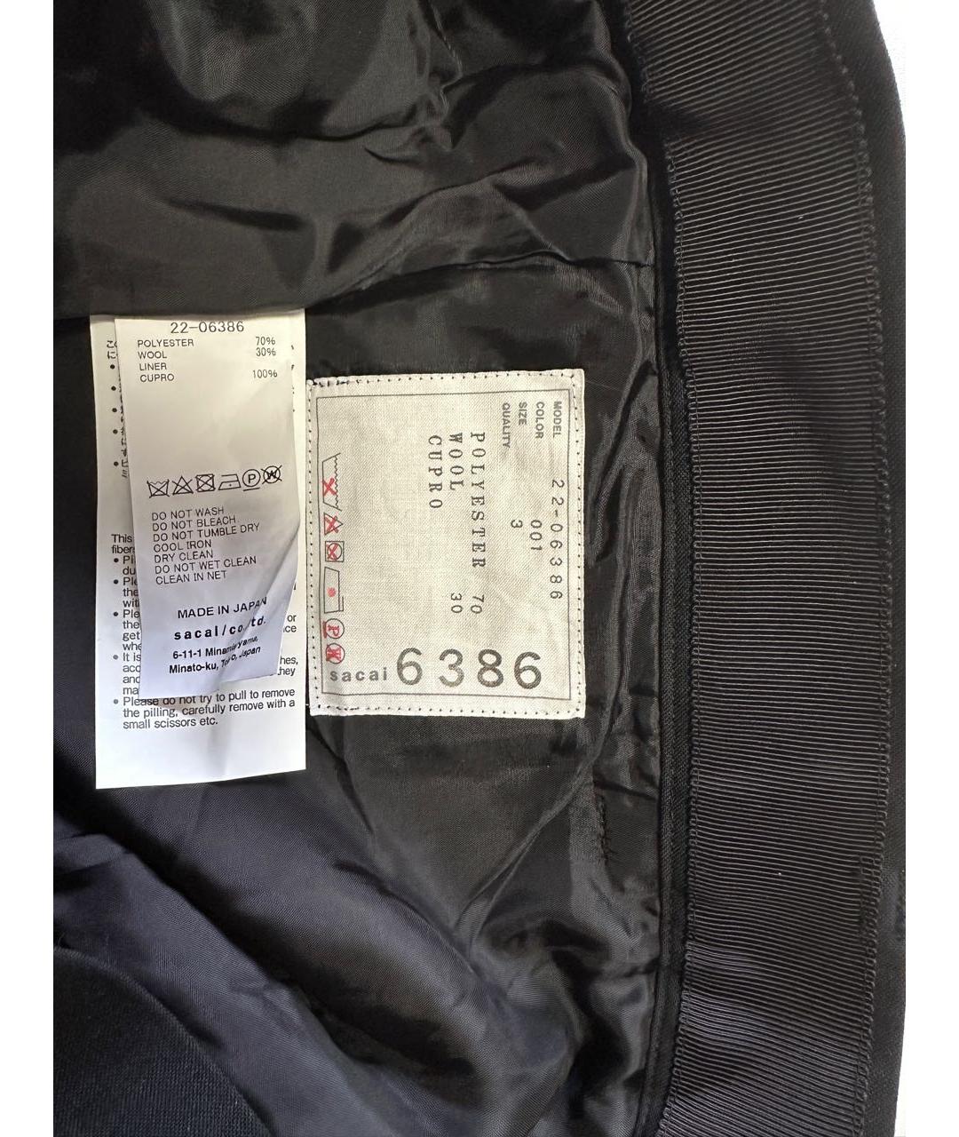 SACAI Черные шерстяные брюки широкие, фото 3