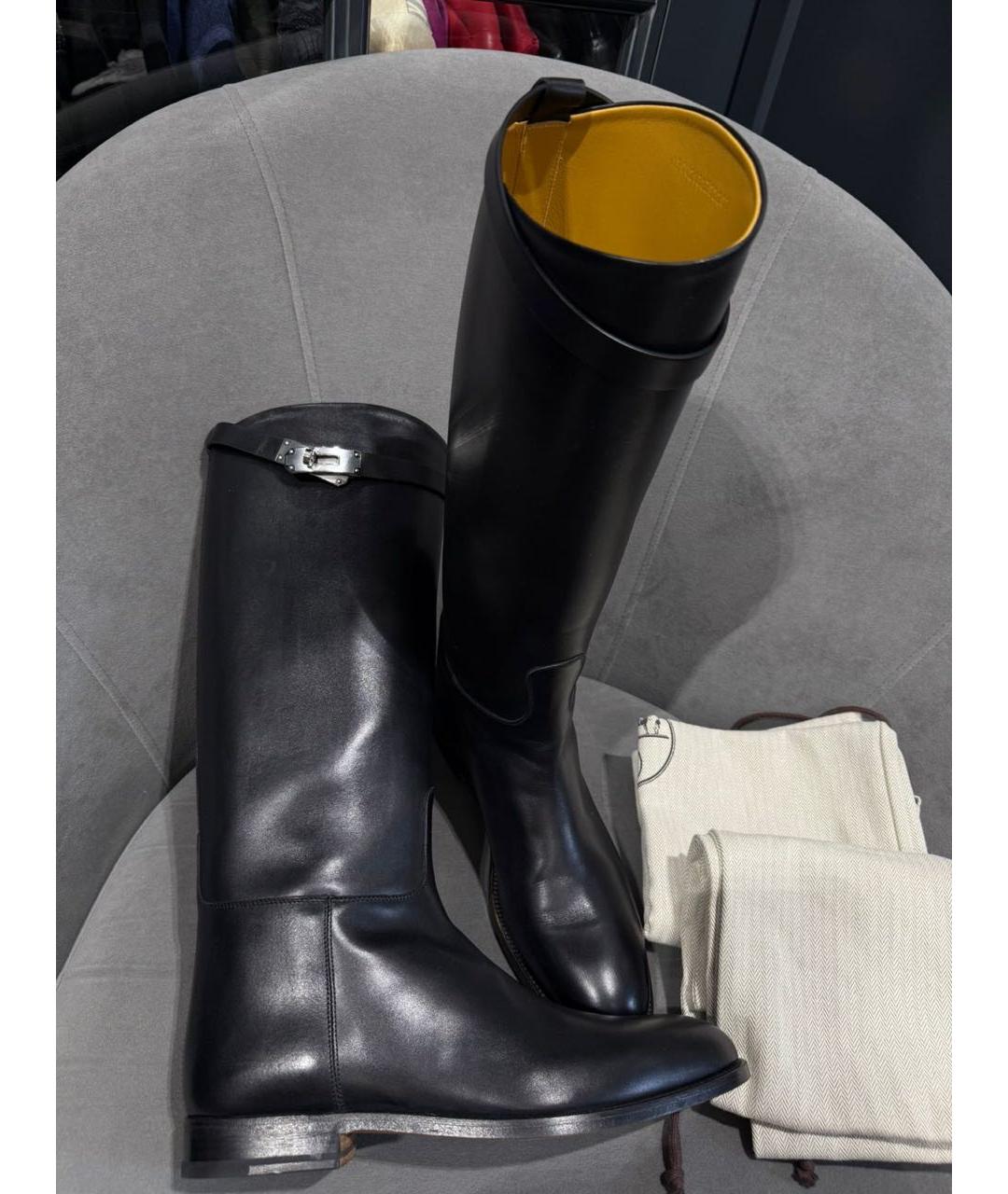 HERMES Черные кожаные сапоги, фото 3