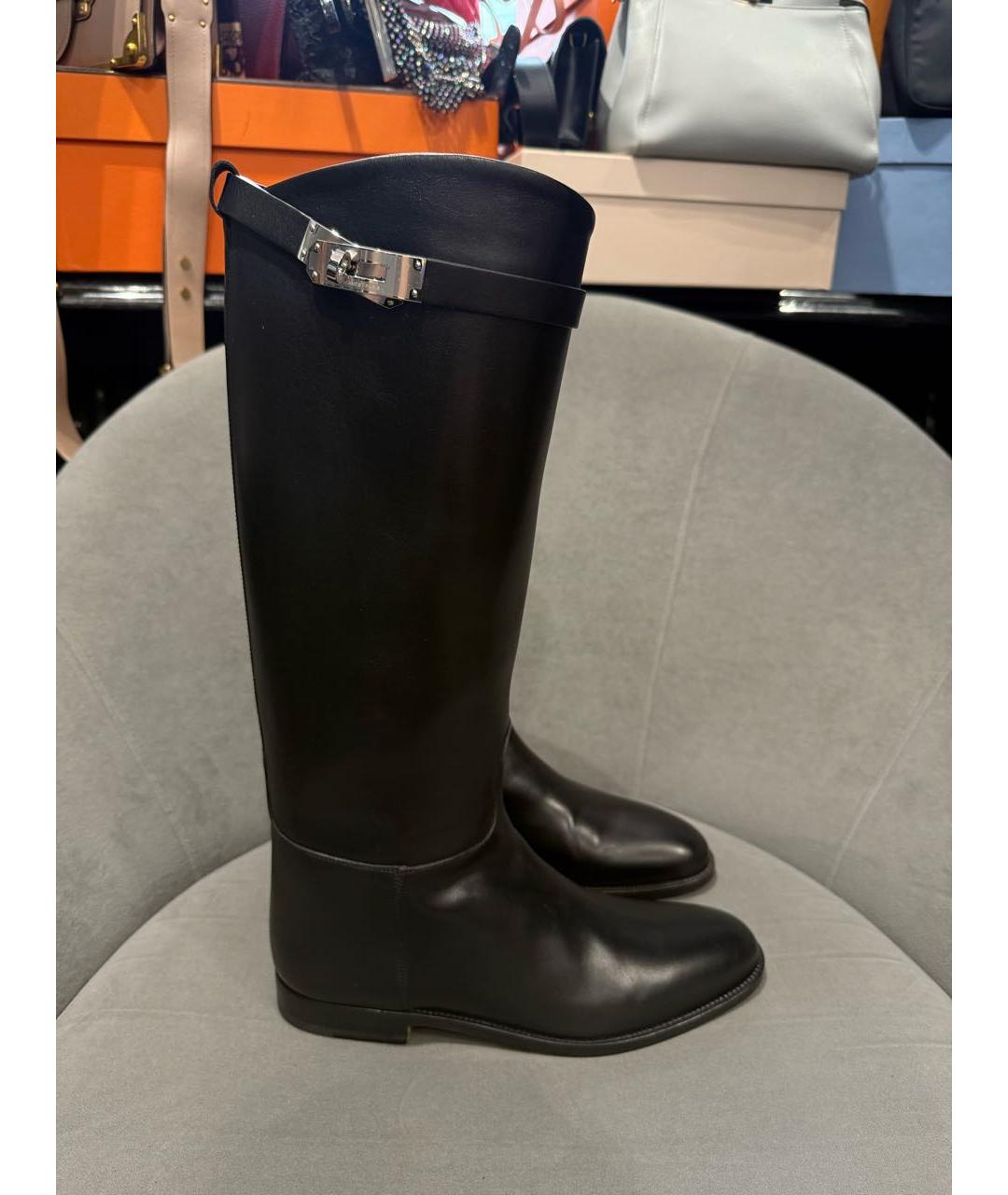 HERMES Черные кожаные сапоги, фото 9