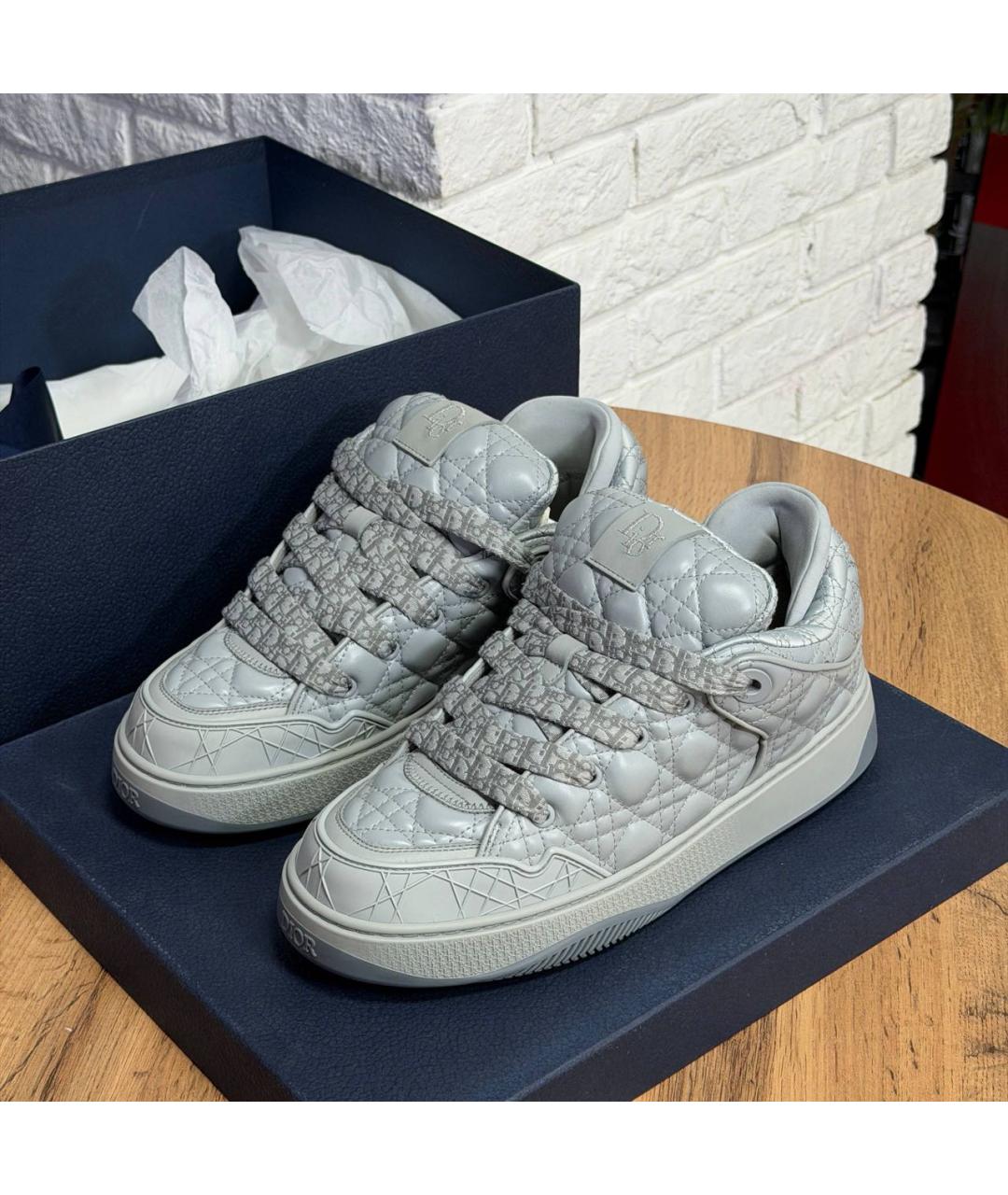 CHRISTIAN DIOR Серые кожаные низкие кроссовки / кеды, фото 6