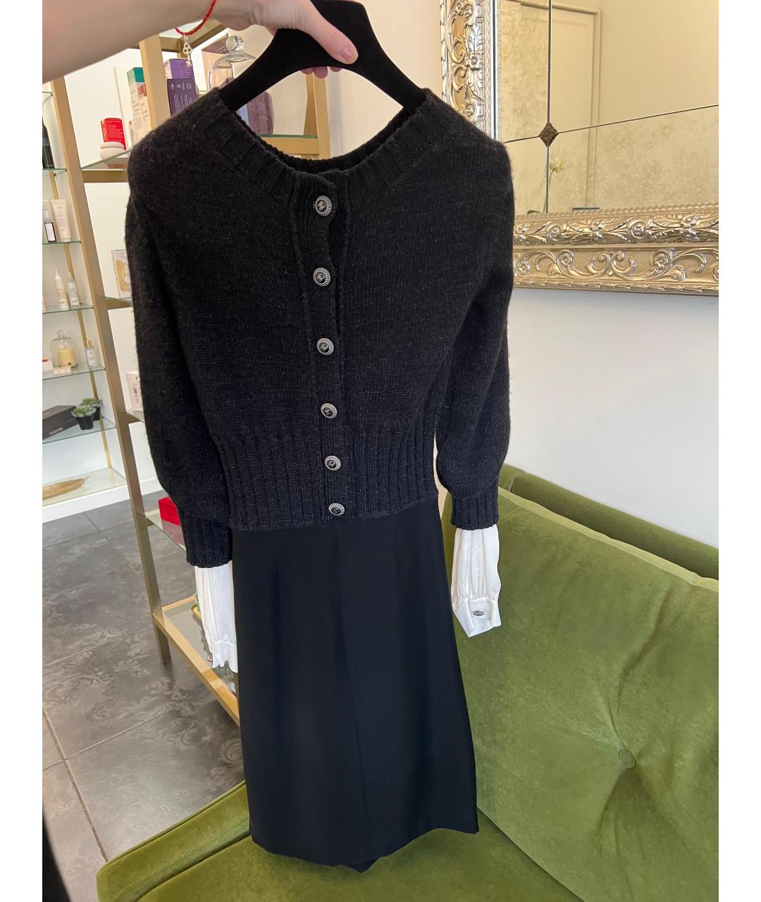 CHANEL Черное кашемировое повседневное платье, фото 7