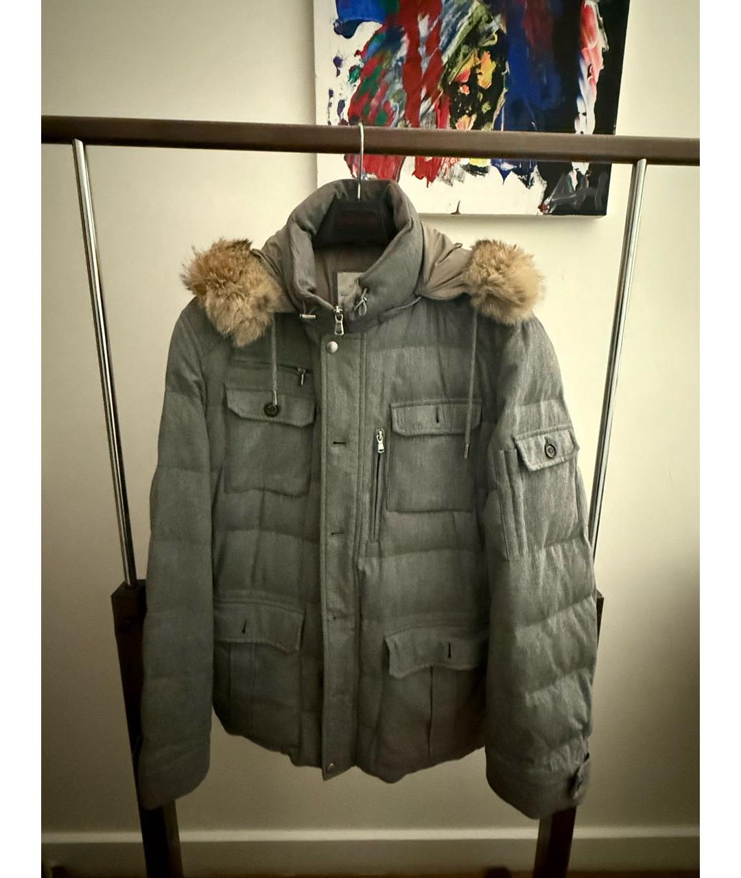 BRUNELLO CUCINELLI Серый шерстяной пуховик, фото 4