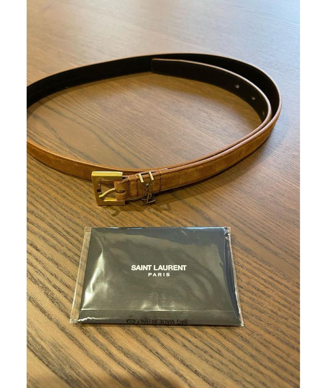 SAINT LAURENT Коричневый замшевый ремень, фото 4