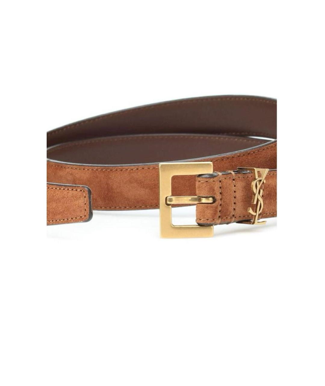 SAINT LAURENT Коричневый замшевый ремень, фото 2