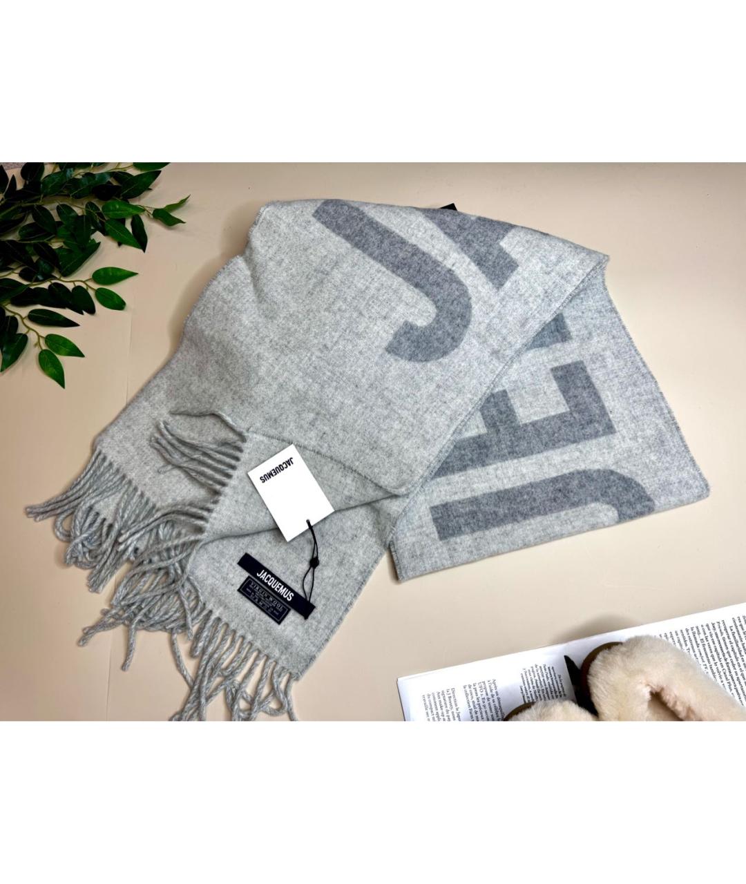 JACQUEMUS Серый шерстяной шарф, фото 3