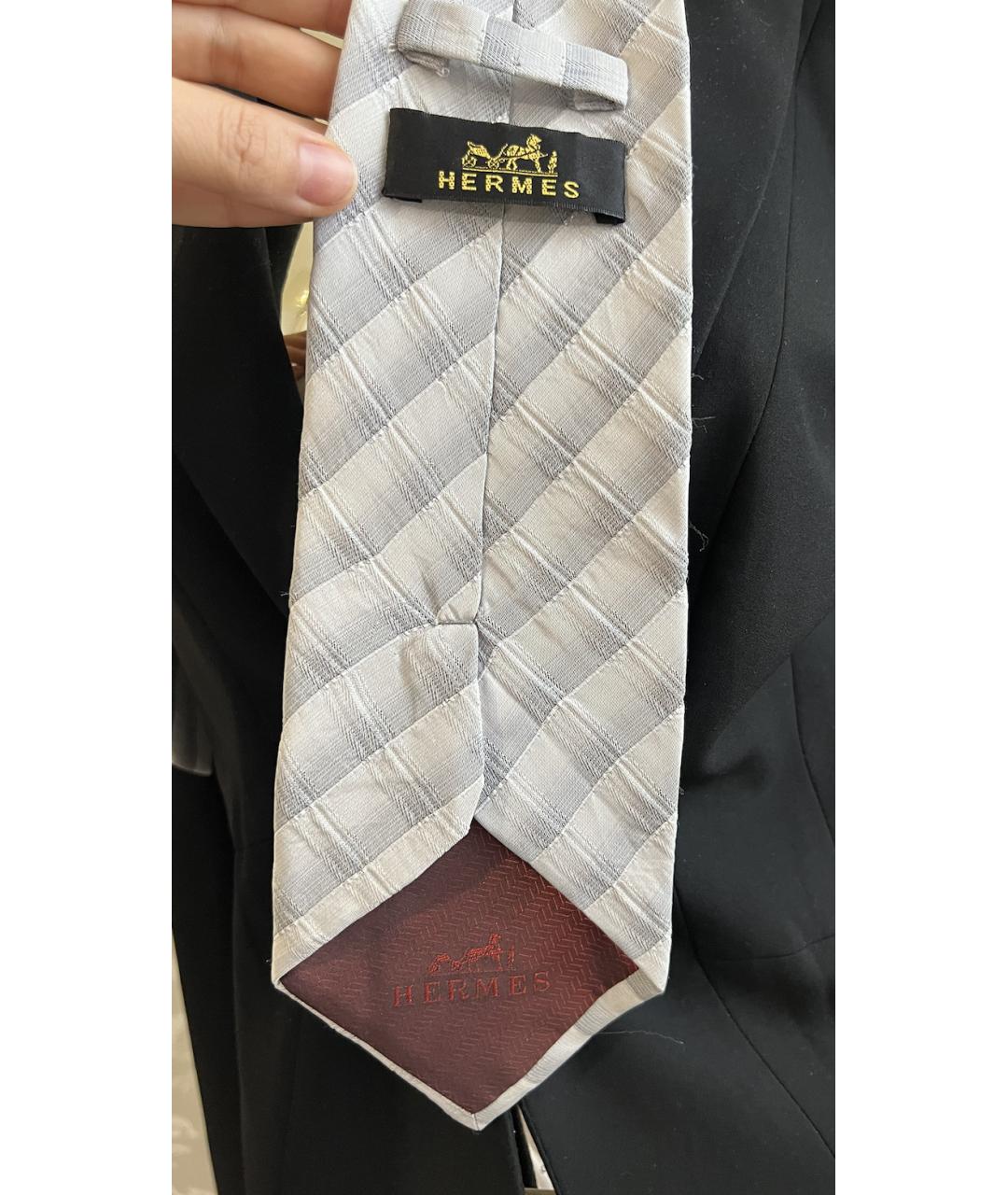 HERMES Серый шелковый галстук, фото 2