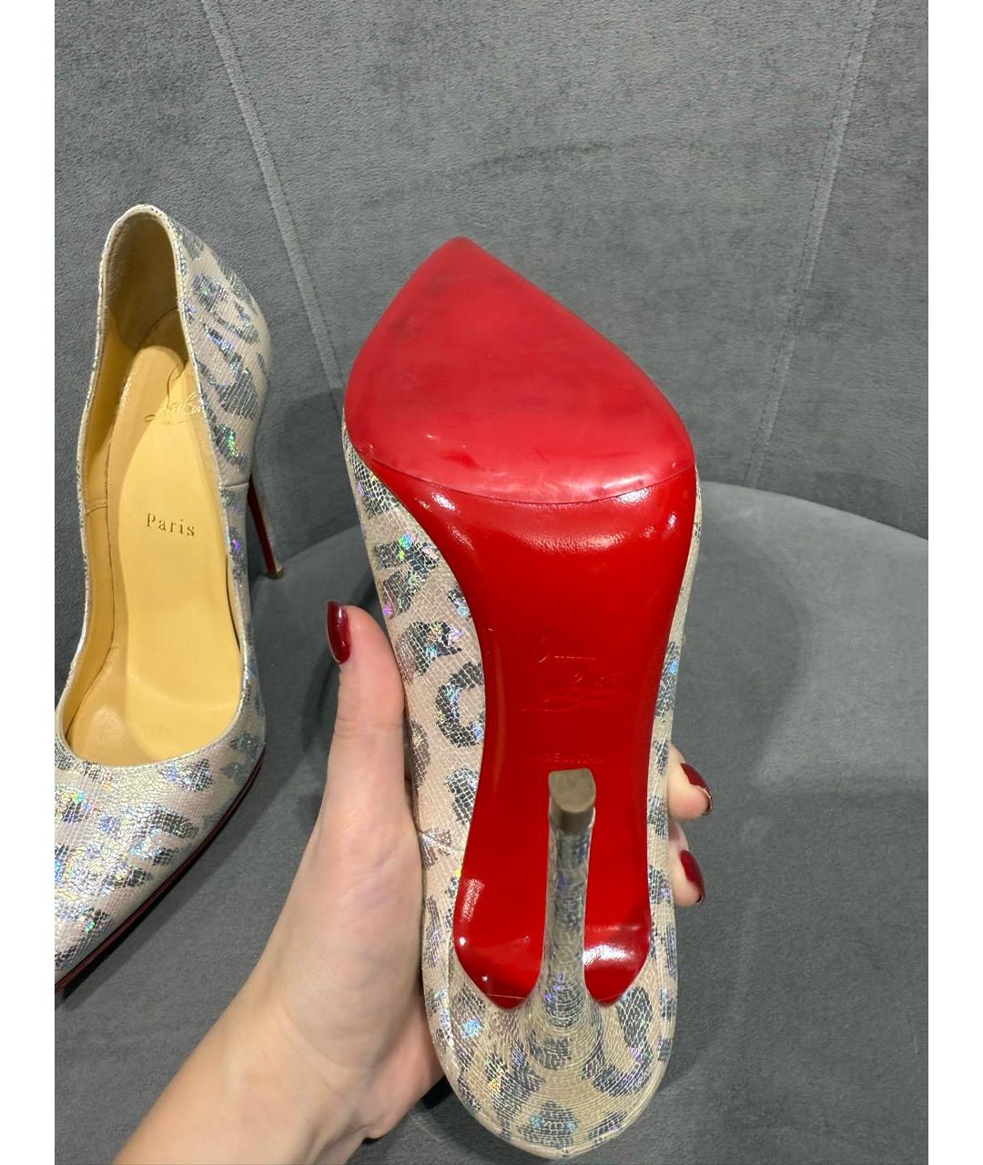 CHRISTIAN LOUBOUTIN Серебряные кожаные туфли, фото 6