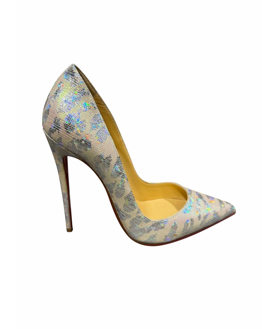 CHRISTIAN LOUBOUTIN Серебряные кожаные туфли, фото 1