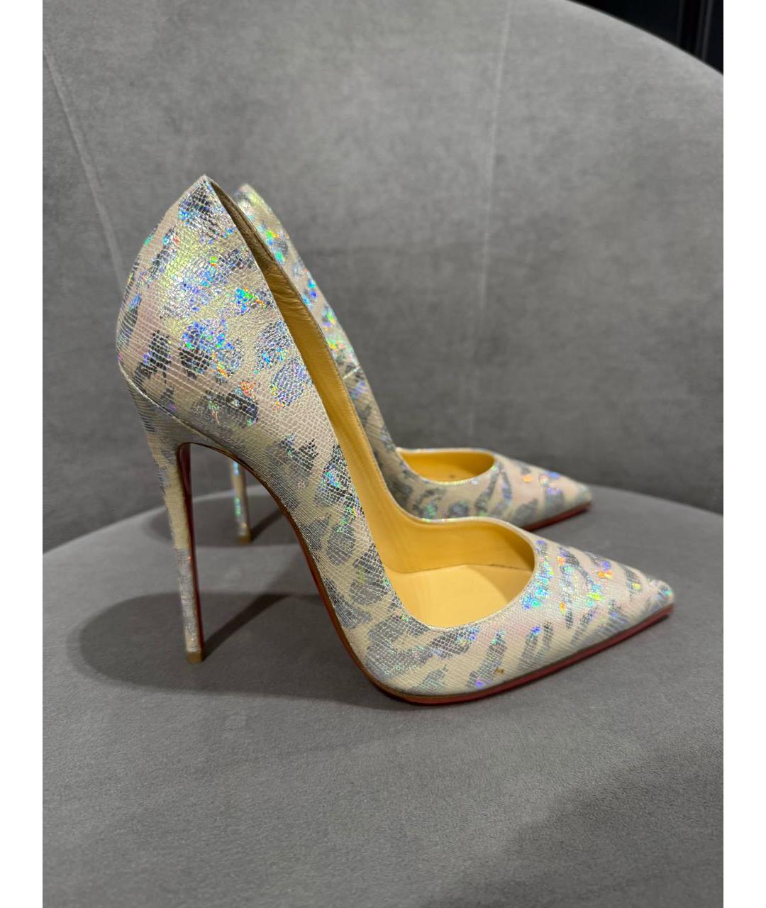 CHRISTIAN LOUBOUTIN Серебряные кожаные туфли, фото 7