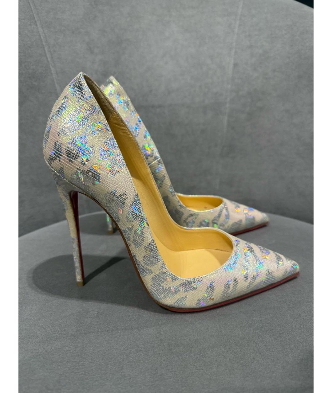 CHRISTIAN LOUBOUTIN Серебряные кожаные туфли, фото 5