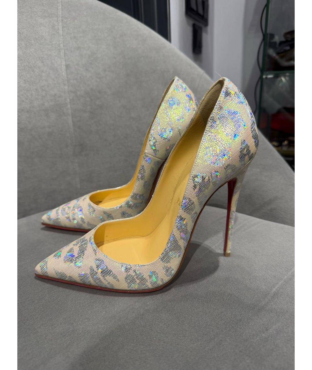 CHRISTIAN LOUBOUTIN Серебряные кожаные туфли, фото 2