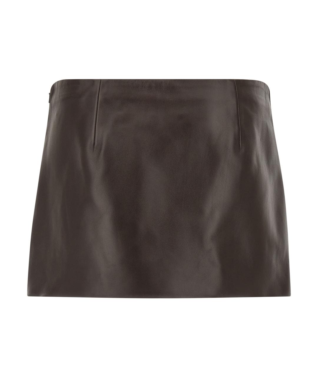 KHAITE Коричневая кожаная юбка мини, фото 1