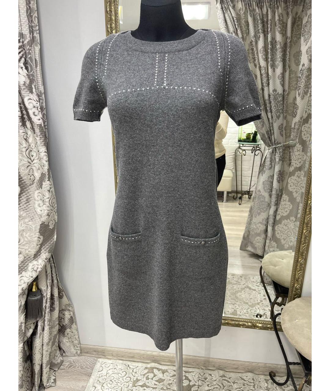 CHANEL Серое кашемировое повседневное платье, фото 9