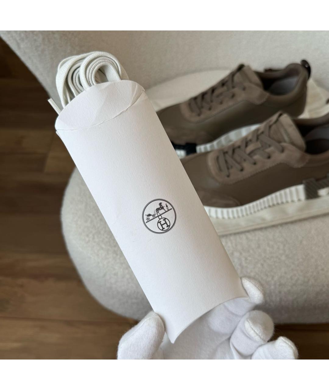 HERMES Коричневые кожаные низкие кроссовки / кеды, фото 6