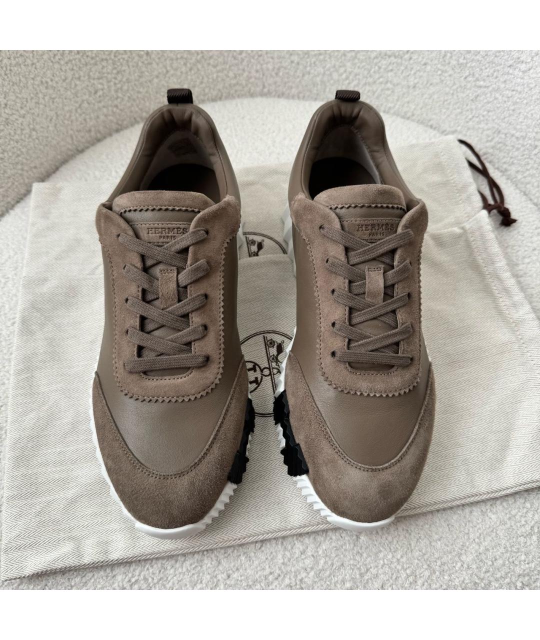 HERMES Коричневые кожаные низкие кроссовки / кеды, фото 3